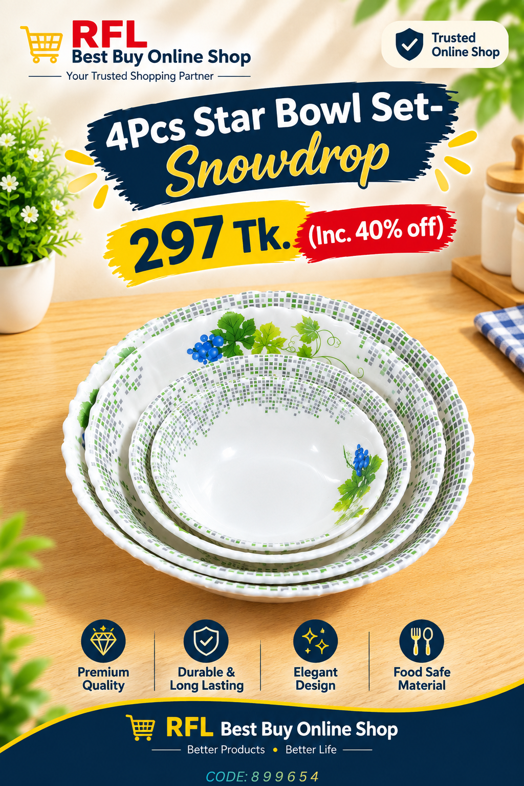 Italiano 4Pcs Star Bowl Set - Snowdrop