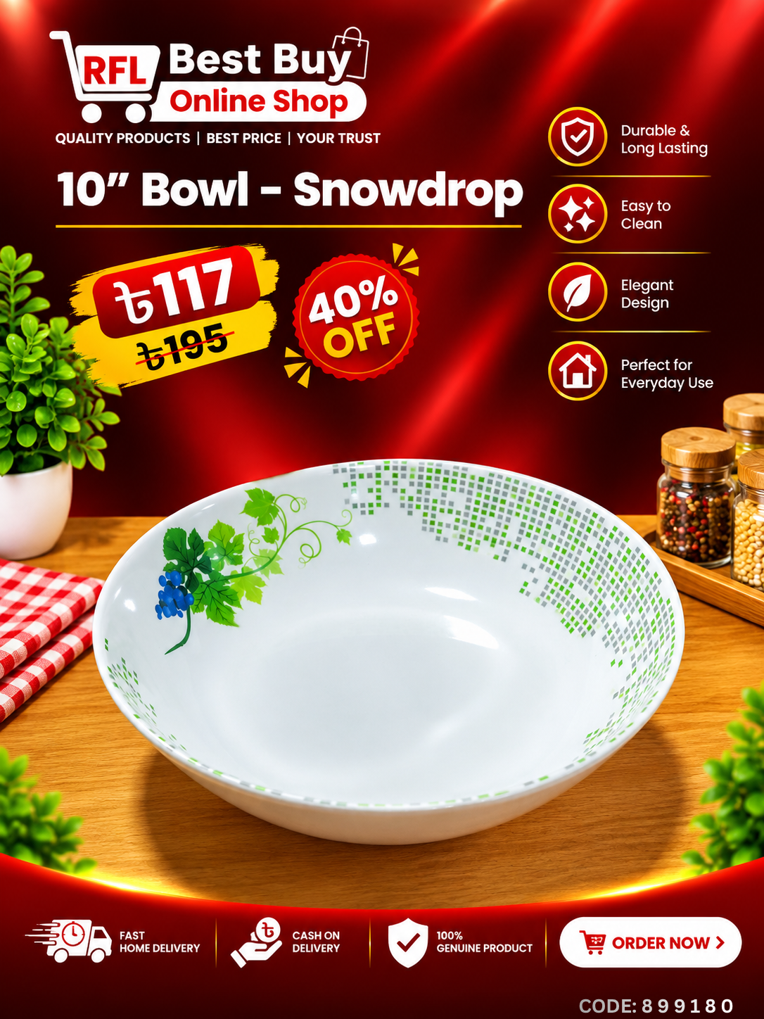 10" Bowl-Snowdrop