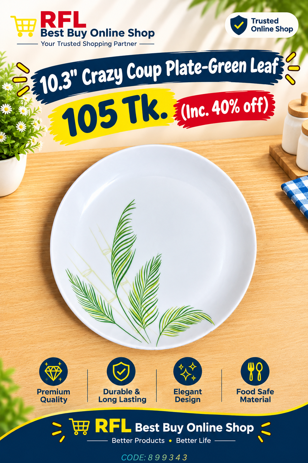 Italiano 10.3" Crazy Coup Plate - Green Leaf
