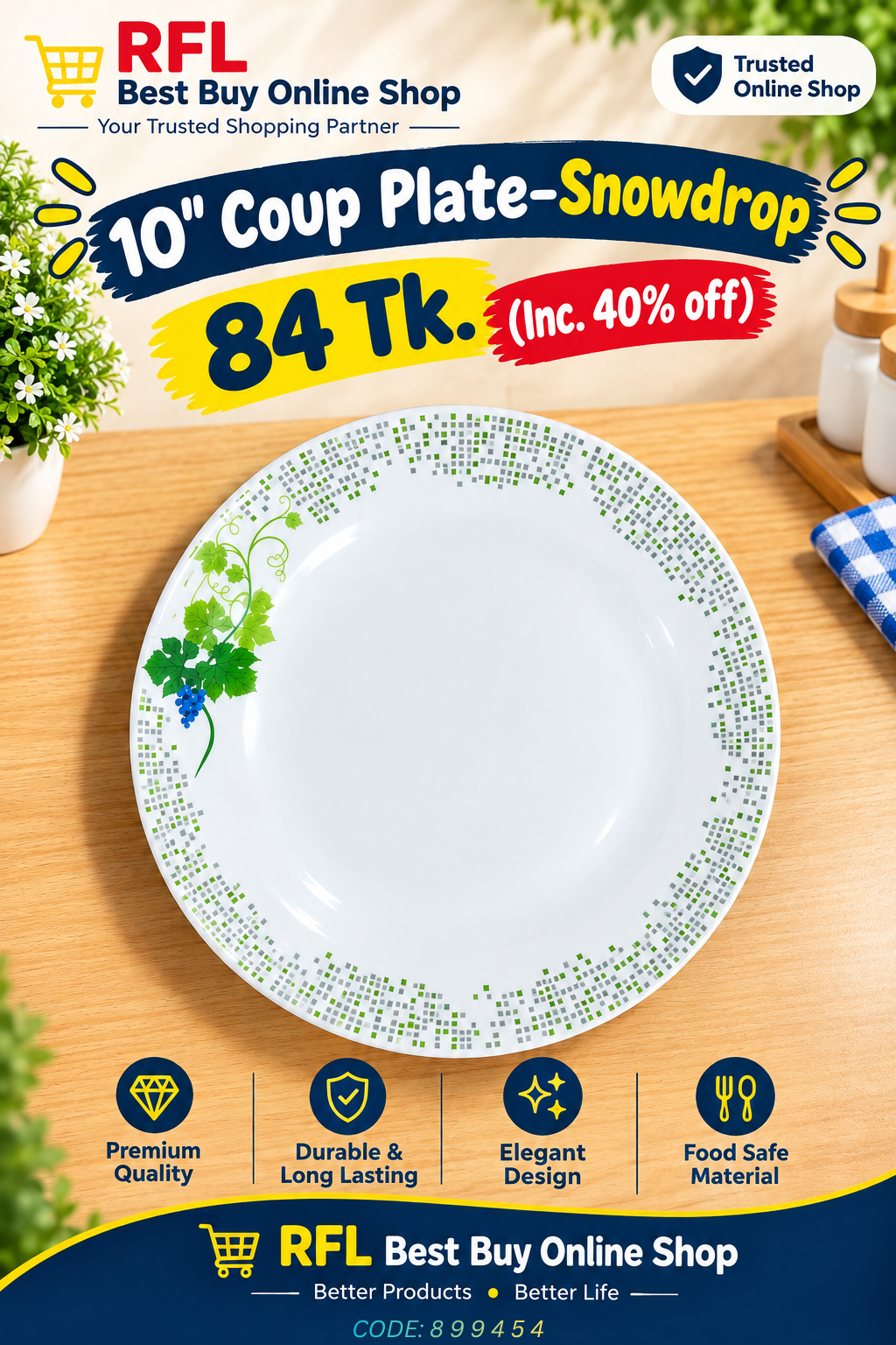 Italiano 10" Coup Plate - Snowdrop