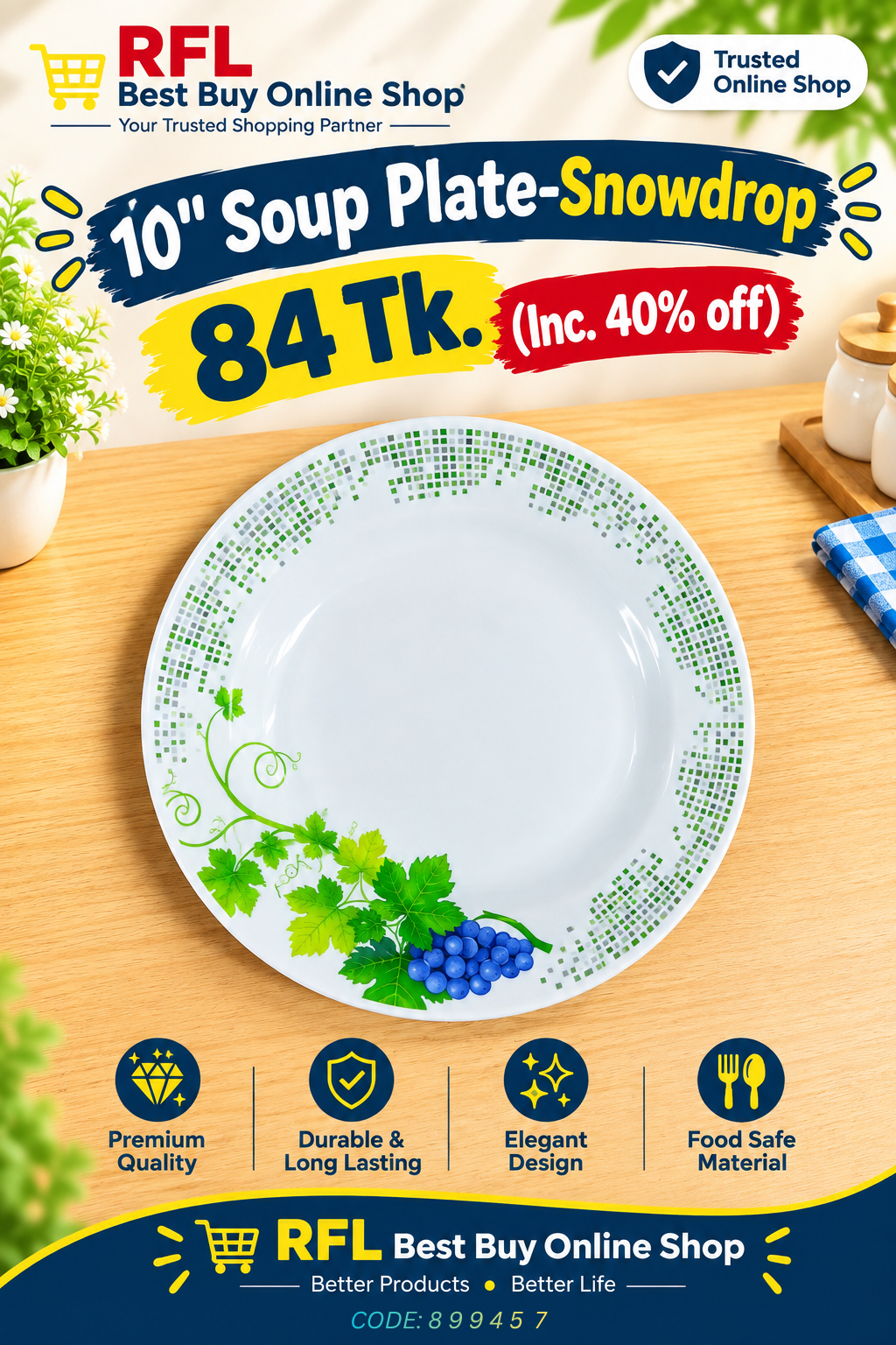 Italiano 10" Soup Plate - Snowdrop